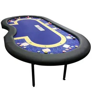 Table de poker de tournoi "BLUE" - pied pliants - emplacement dealer – 10 joueurs, format Haricot