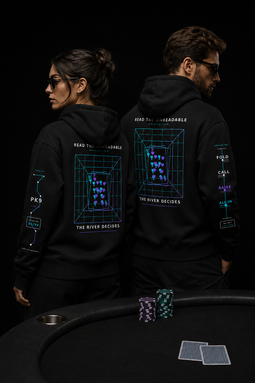 Hoodie poker RIVER 99 — détail du modèle édition limitée