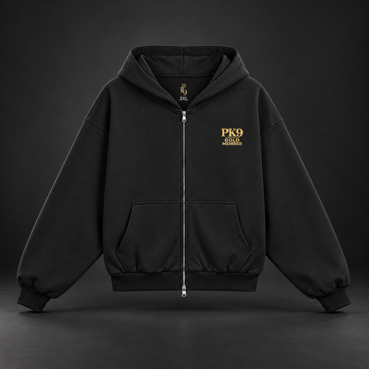 PK9 Gold Member — zipper noir — vue 1, visuel de présentation généré par IA