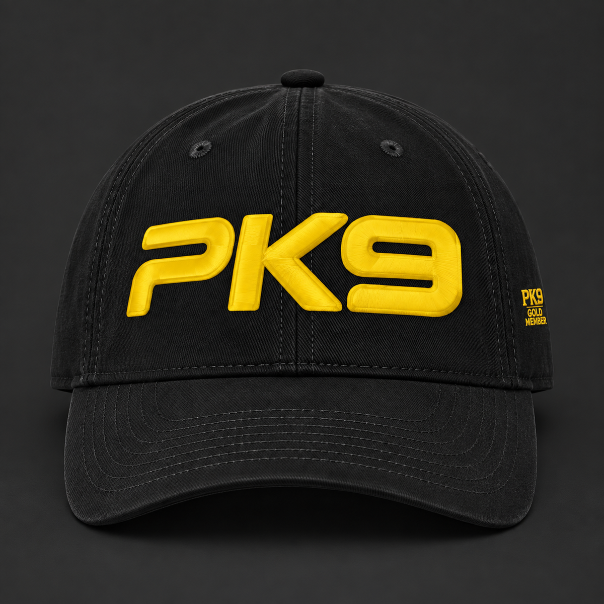 PK9 Gold Member — casquette Black Gold — vue 1, visuel de présentation généré par IA