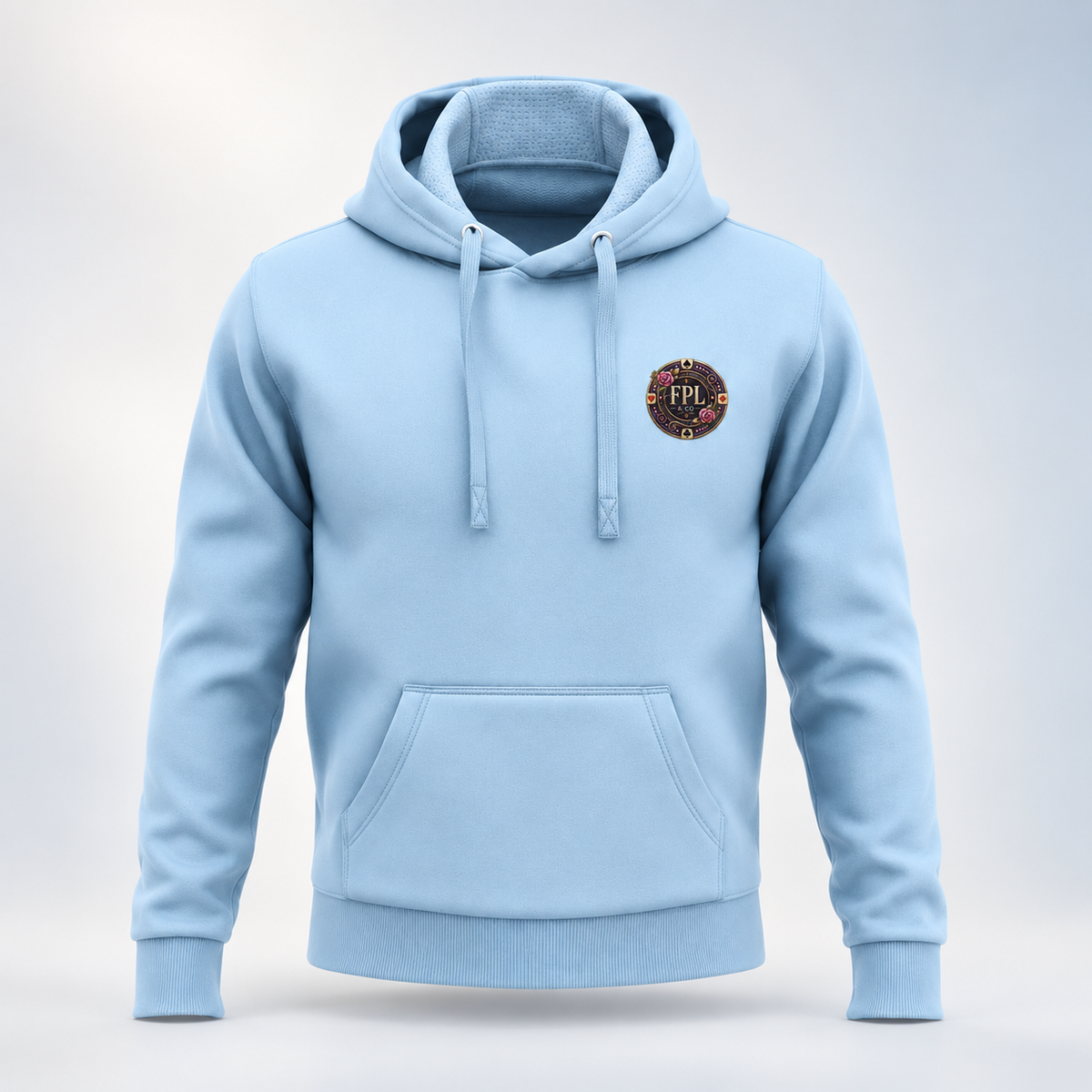 Hoodie Grinder Deluxe FPL × PK9 bleu ciel — visuel e-commerce 1 sur 10