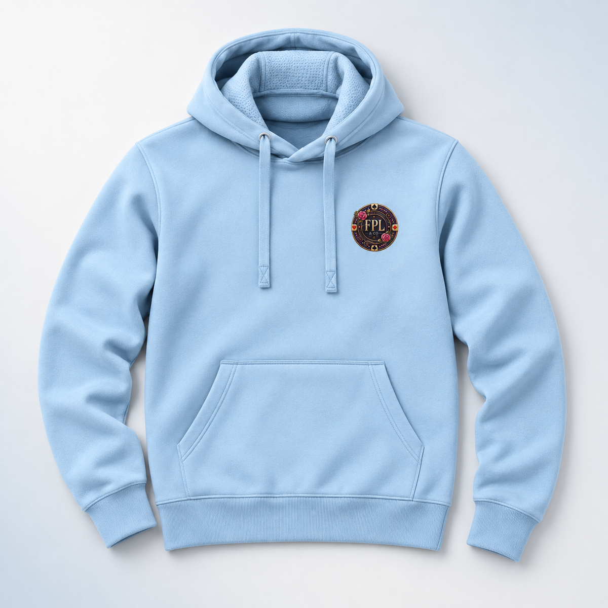 Hoodie Grinder Deluxe FPL × PK9 bleu ciel — visuel e-commerce 4 sur 10