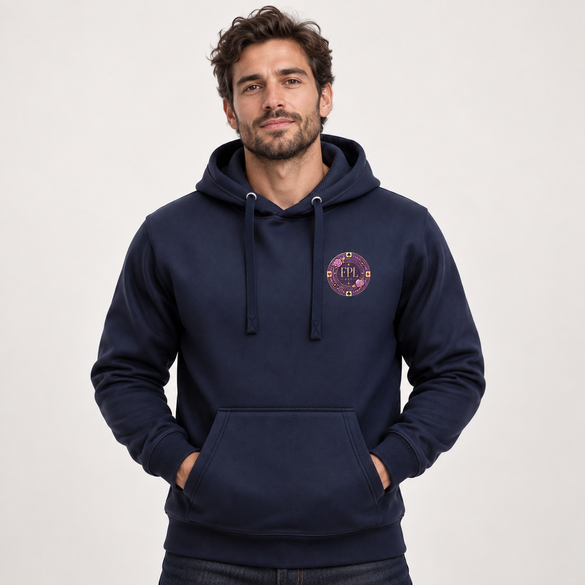 Hoodie Grinder Deluxe FPL × PK9 bleu nuit — visuel e-commerce 3 sur 10
