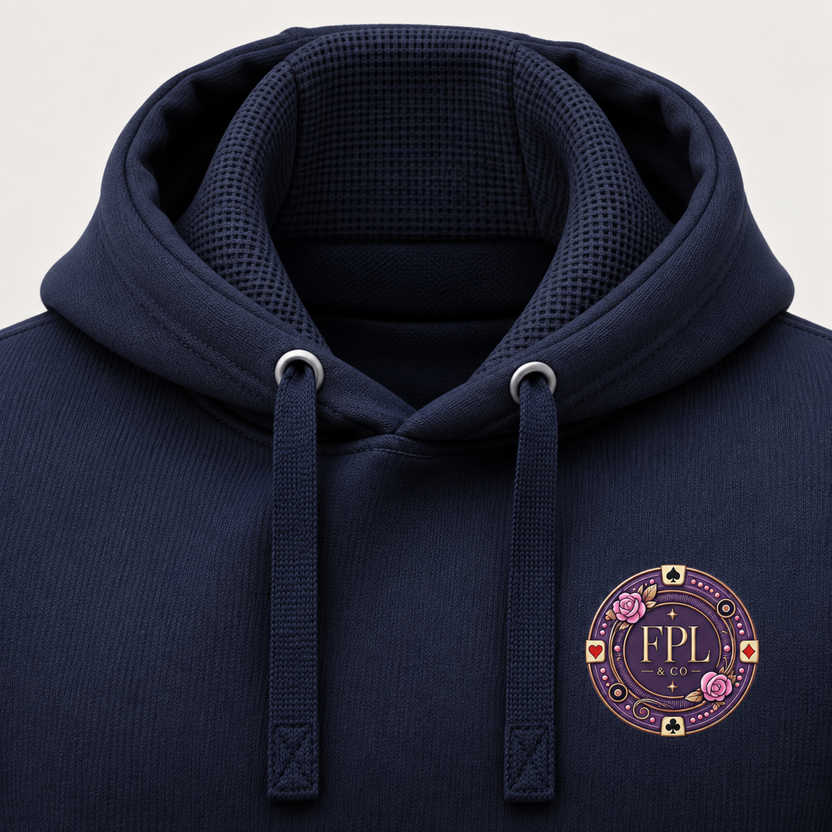 Hoodie Grinder Deluxe FPL × PK9 bleu nuit — visuel e-commerce 4 sur 10