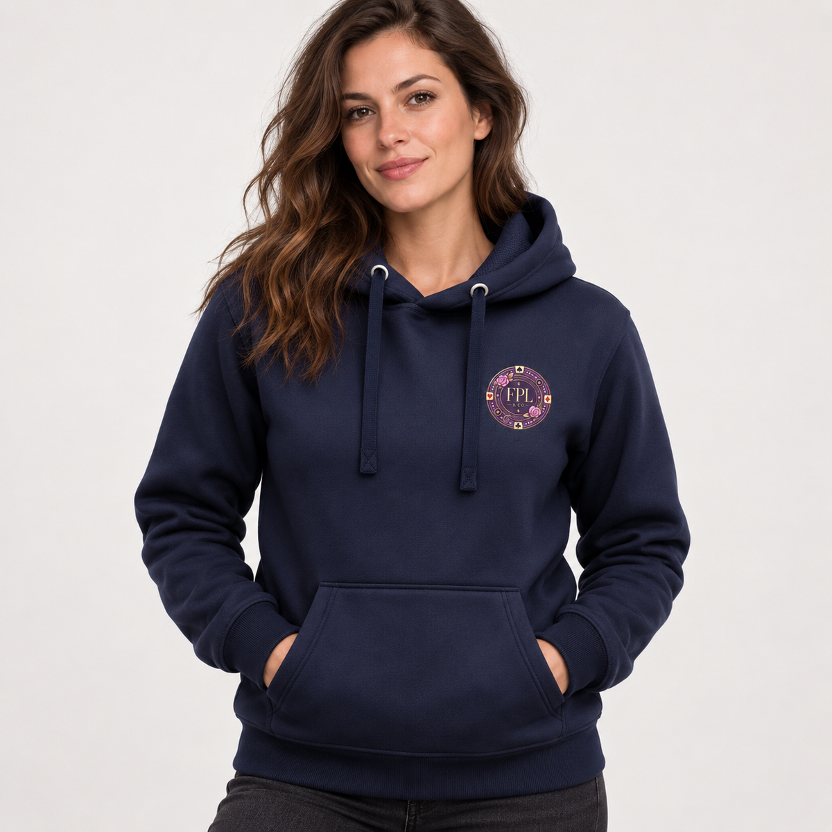 Hoodie Grinder Deluxe FPL × PK9 bleu nuit — visuel e-commerce 6 sur 10