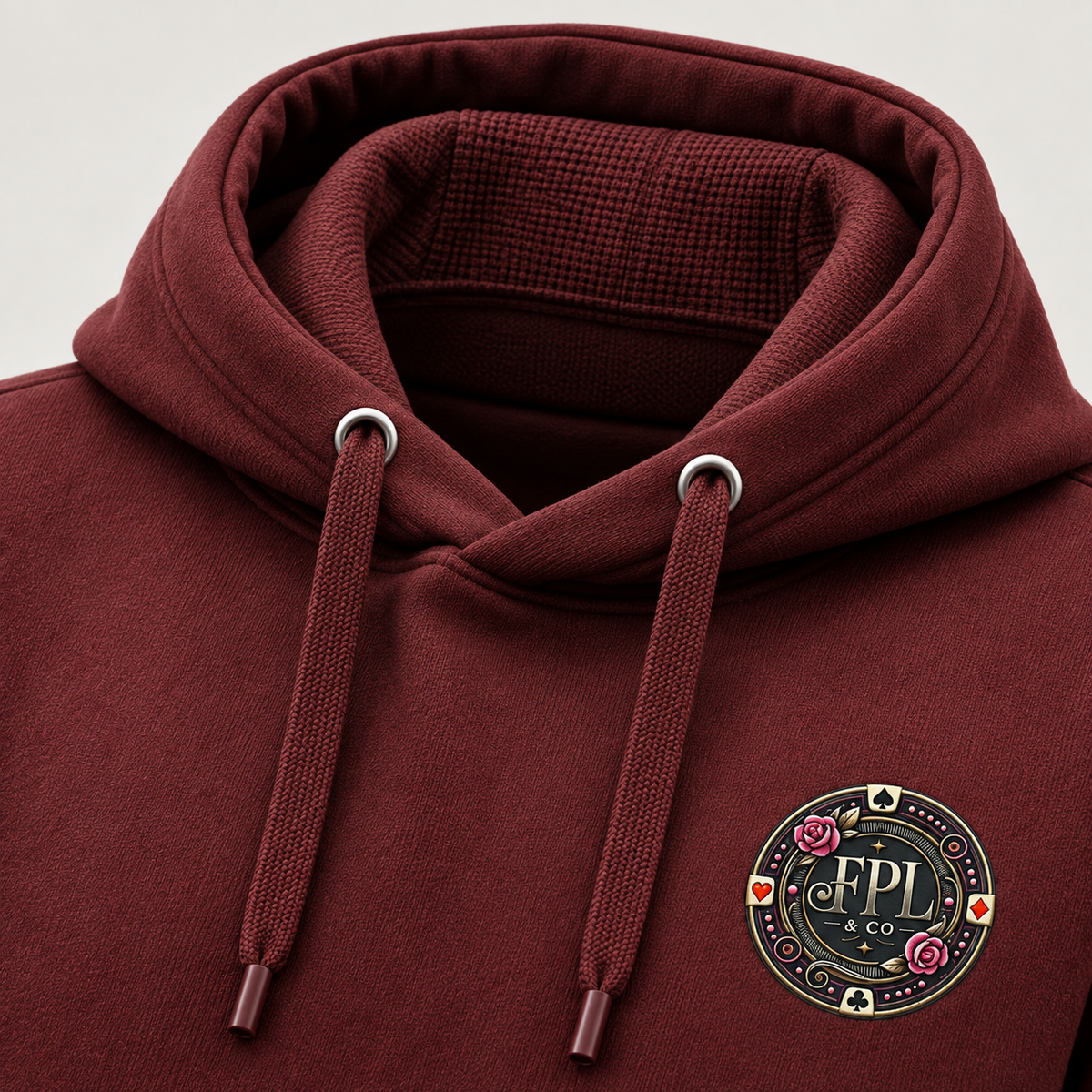 Hoodie Grinder Deluxe FPL × PK9 bordeaux — visuel e-commerce 2 sur 10