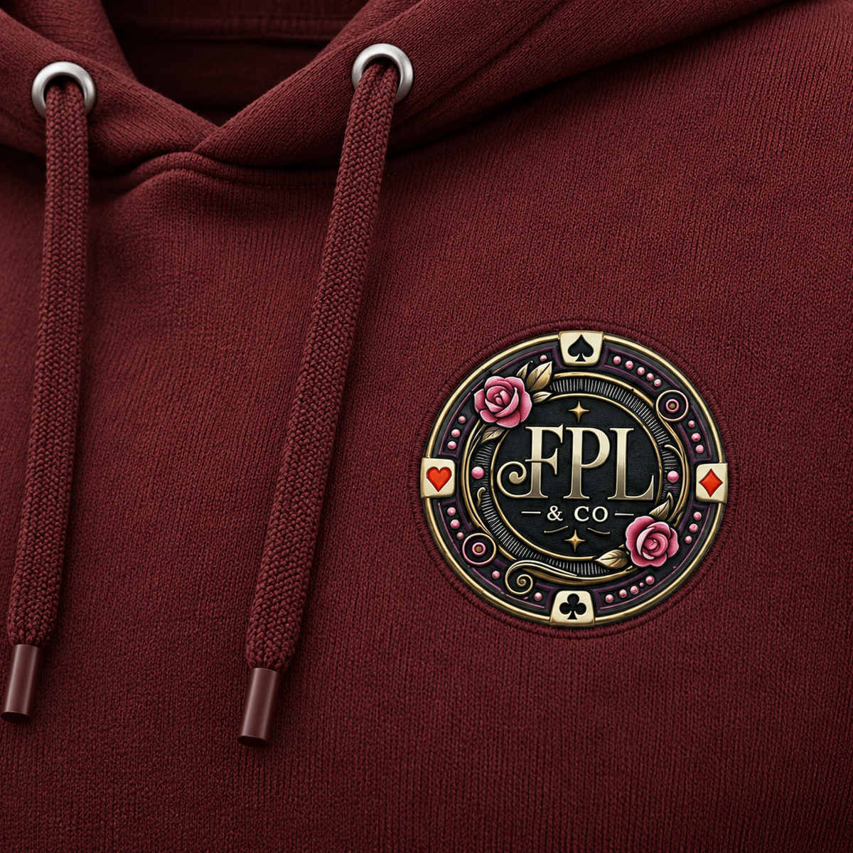 Hoodie Grinder Deluxe FPL × PK9 bordeaux — visuel e-commerce 3 sur 10