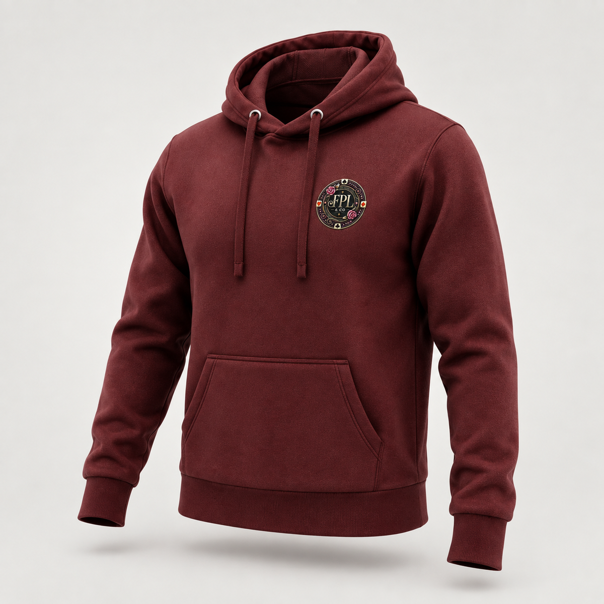 Hoodie Grinder Deluxe FPL × PK9 bordeaux — visuel e-commerce 7 sur 10