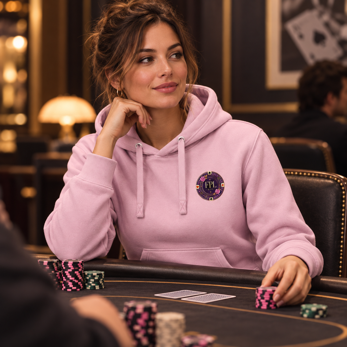 Hoodie Grinder Deluxe FPL × PK9 rose poudré — vue produit