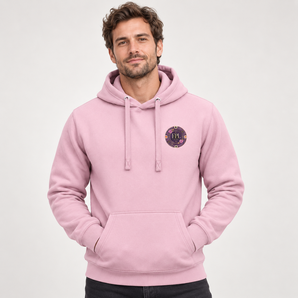 Hoodie Grinder Deluxe FPL × PK9 rose poudré — visuel e-commerce 5 sur 10
