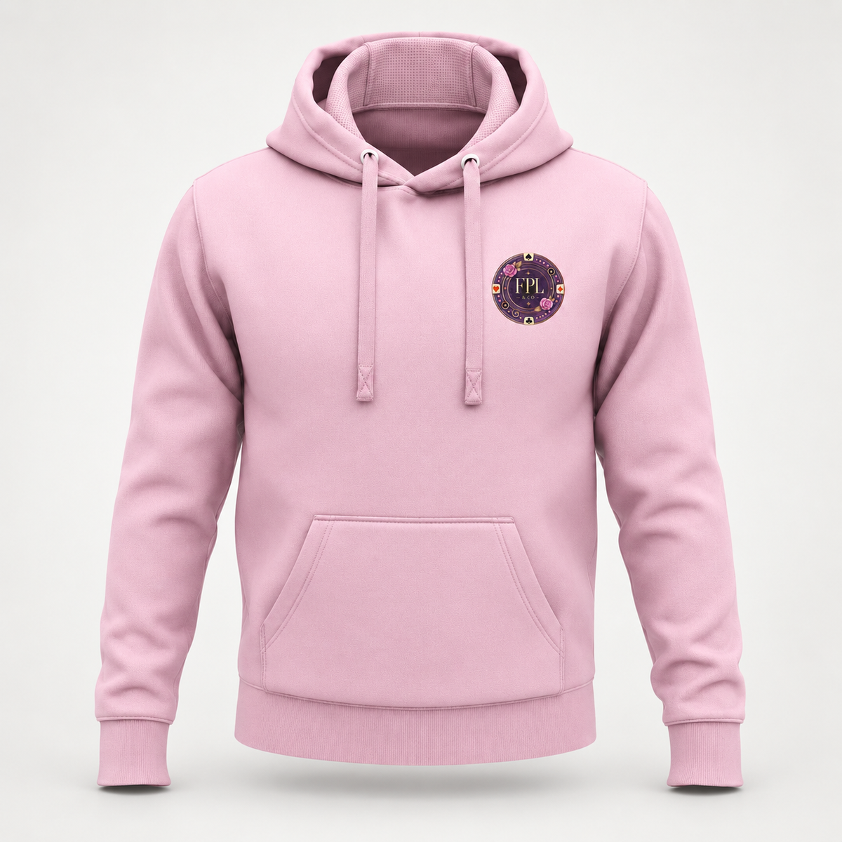 Hoodie Grinder Deluxe FPL × PK9 rose poudré — visuel e-commerce 10 sur 10