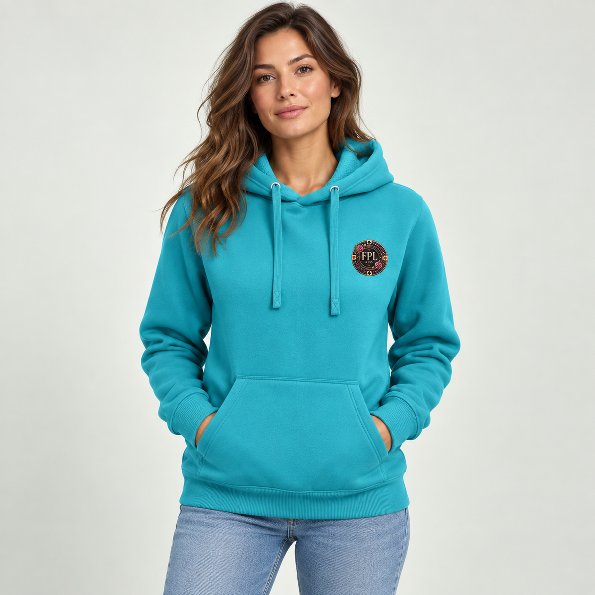 Hoodie Grinder Deluxe FPL × PK9 turquoise — visuel e-commerce 5 sur 10