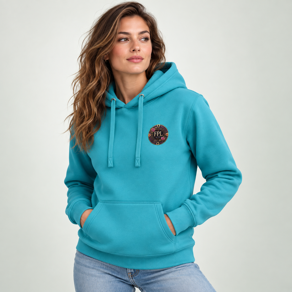 Hoodie Grinder Deluxe FPL × PK9 turquoise — visuel e-commerce 6 sur 10