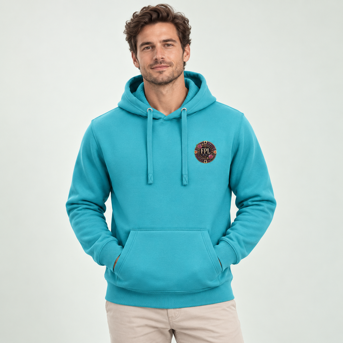 Hoodie Grinder Deluxe FPL × PK9 turquoise — visuel e-commerce 7 sur 10