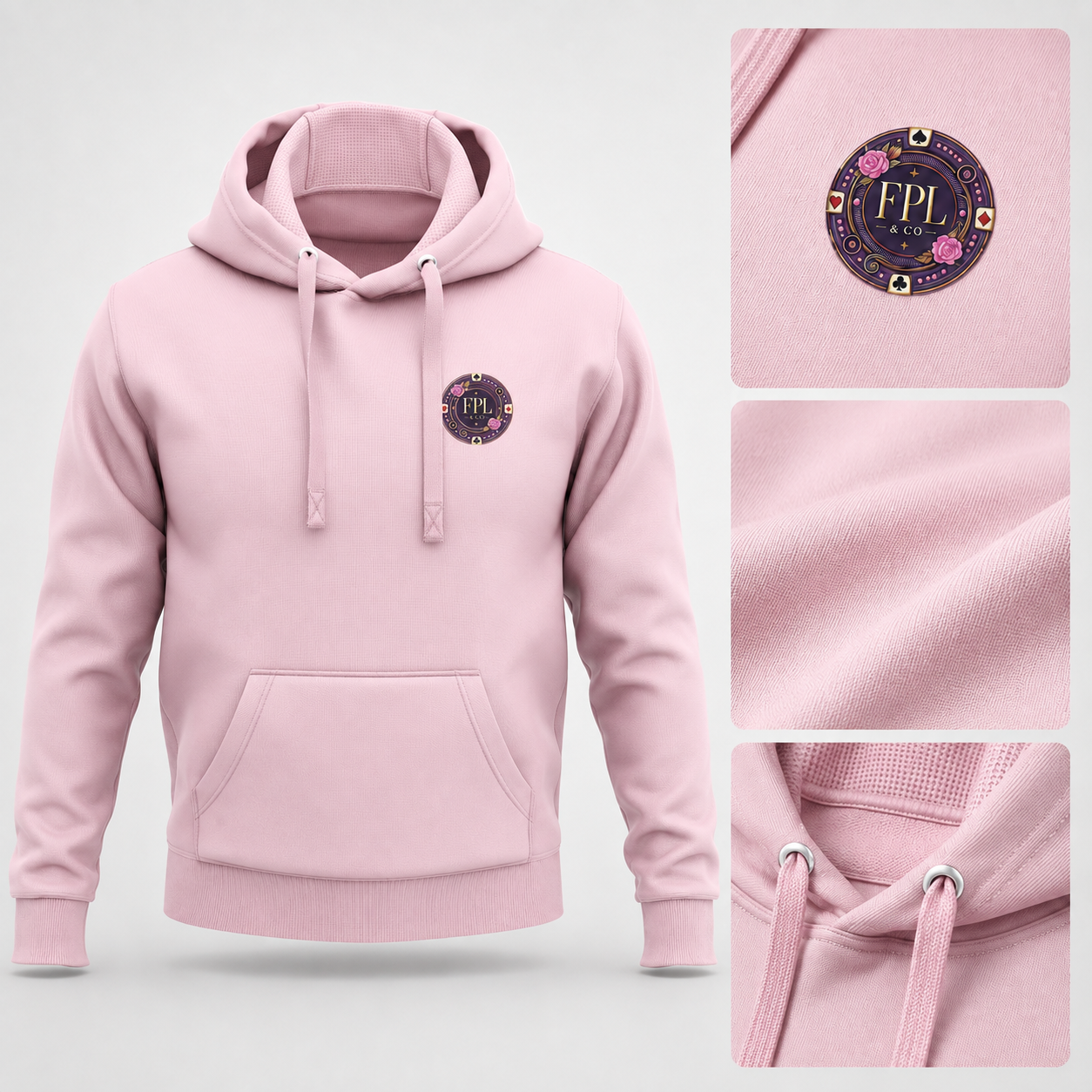 LA ROLLS DES HOODIES FPL × PK9 — Rose poudré — mockup Deluxe luxe