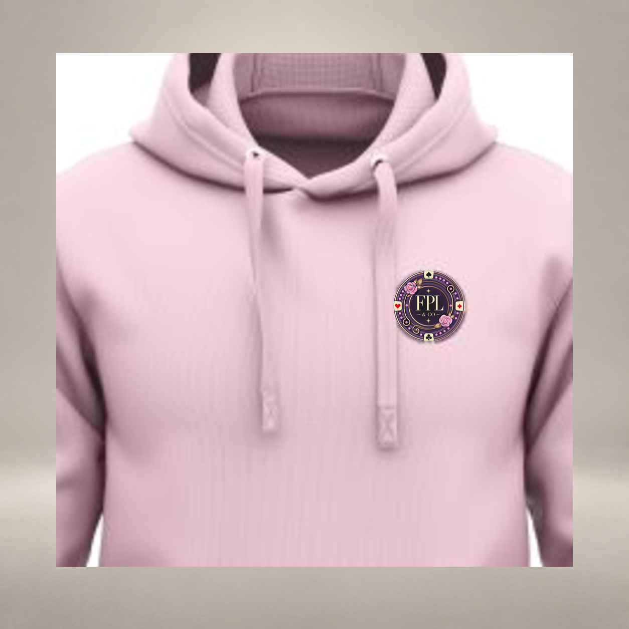 LA ROLLS DES HOODIES FPL — Rose poudré, détail poitrine, logo FPL exact