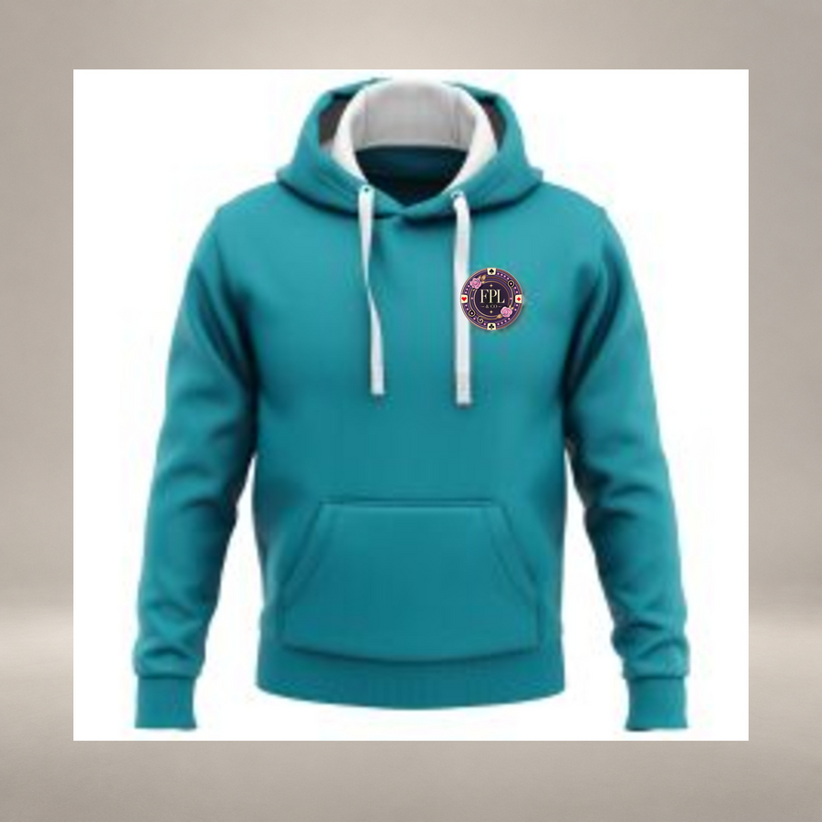 LA ROLLS DES HOODIES FPL — Turquoise, vue face, logo FPL exact