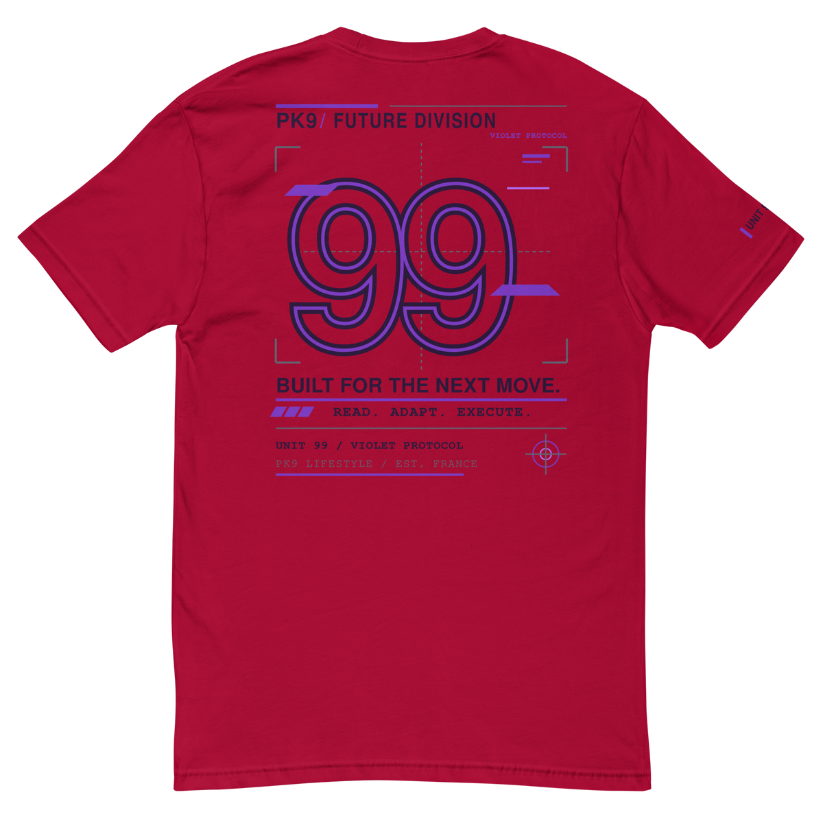 Future Division — REDSHIFT-9 Tee — Rouge — Product mockup