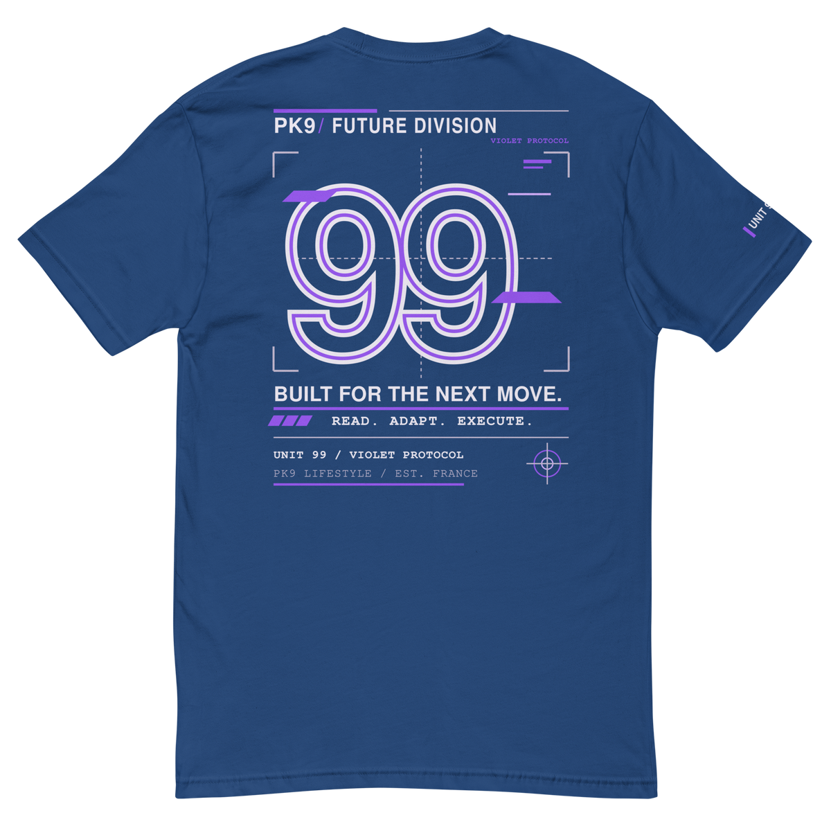Future Division — SIGNAL-9 Tee — Bleu Roi — Product mockup