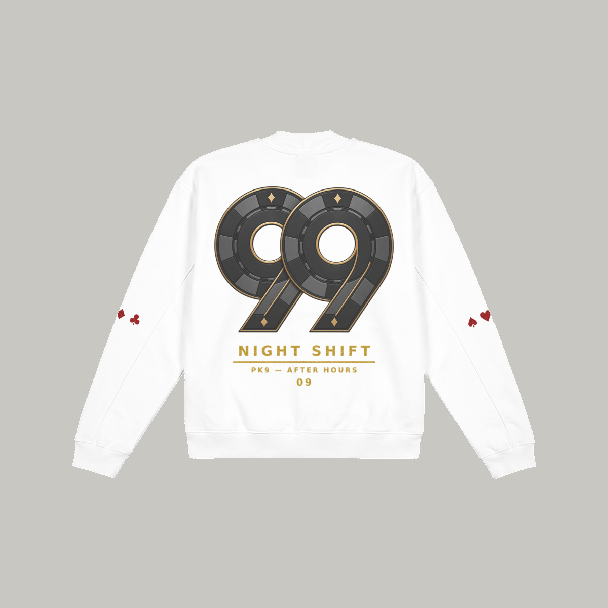 Bomber PK9 Night Shift 09 blanc — vue de dos sur fond Gold mat
