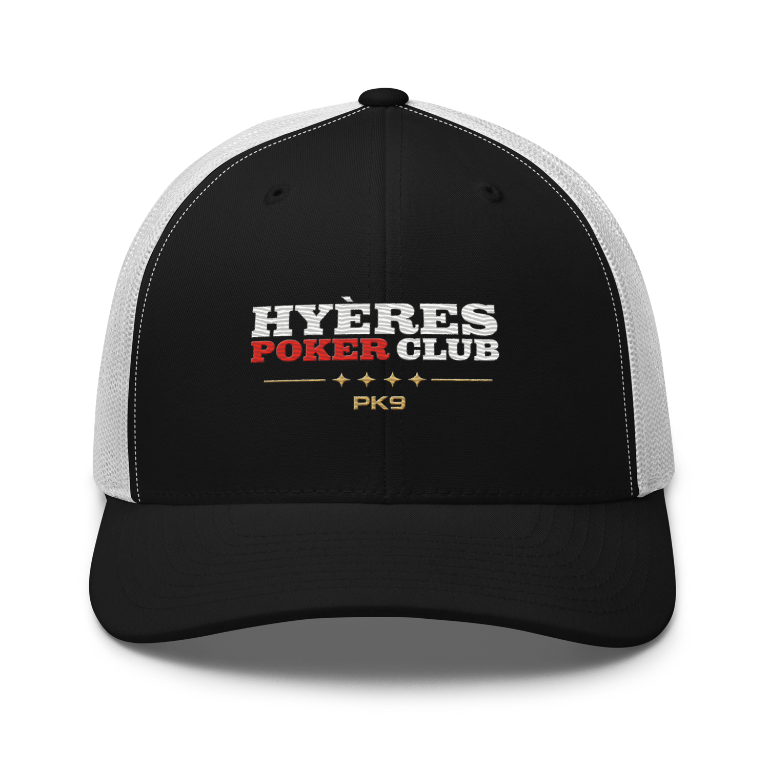 Casquette Hyères Poker Club — Riviera Trucker — Black/ White — Product mockup