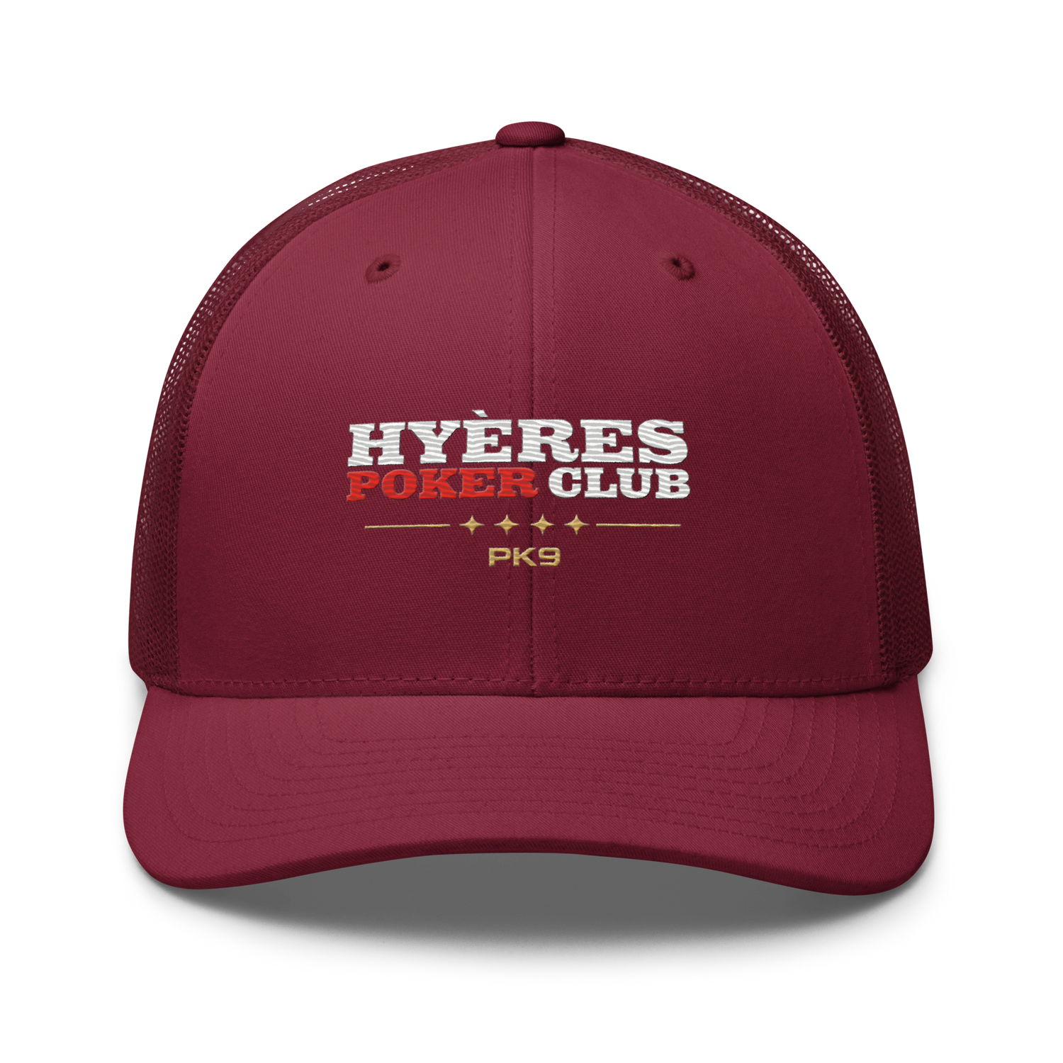 Casquette Hyères Poker Club — Riviera Trucker — Cranberry — Product mockup