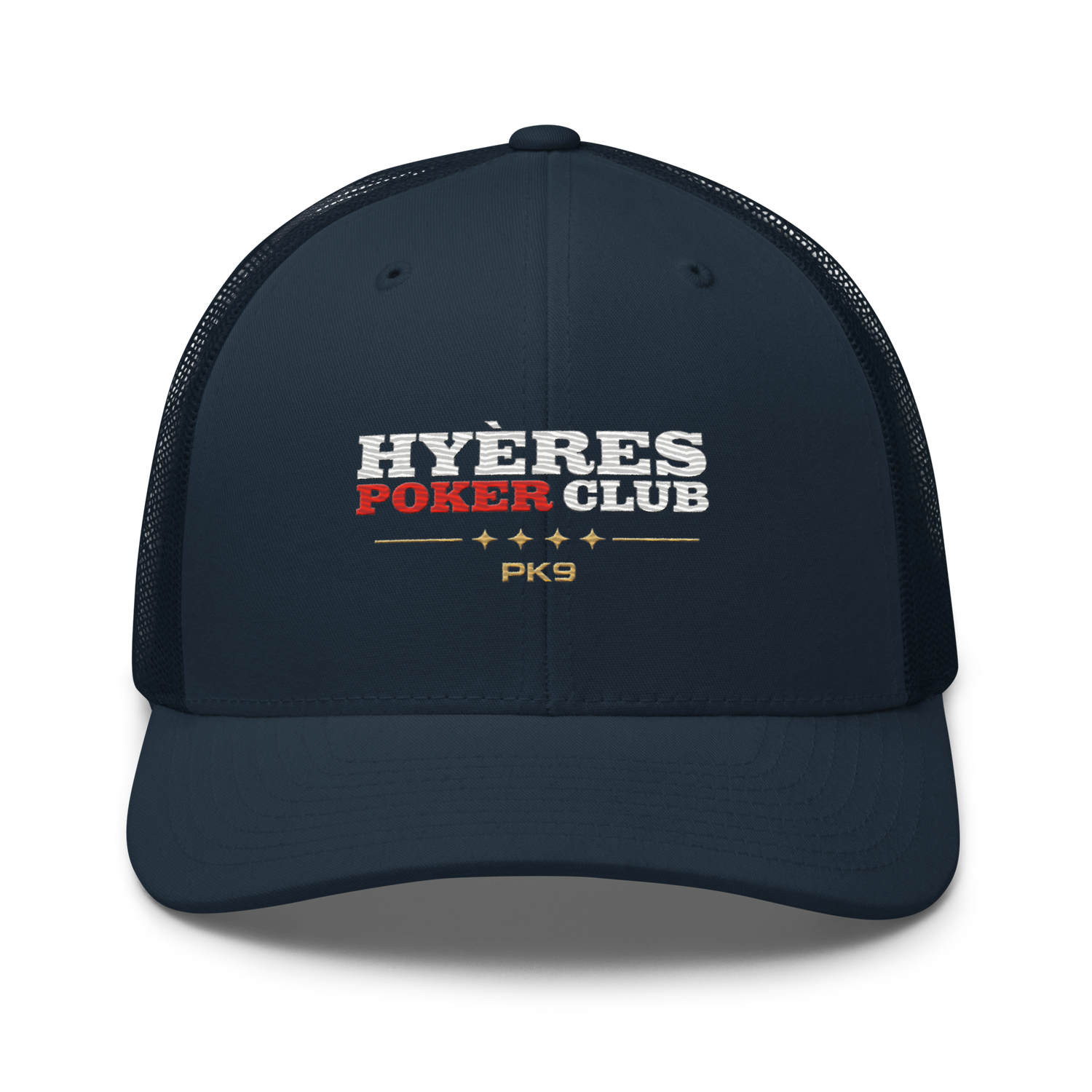 Casquette Hyères Poker Club — Riviera Trucker — Navy — Product mockup