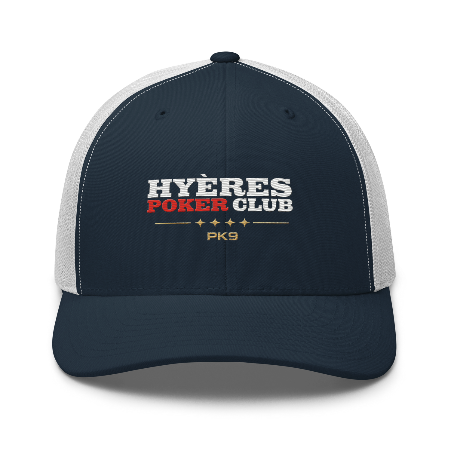 Casquette Hyères Poker Club — Riviera Trucker — Navy/ White — Product mockup