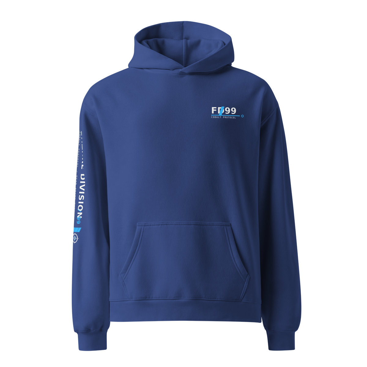 Future Division — VECTOR-9 Oversize Hoodie — Cobalt — Product mockup