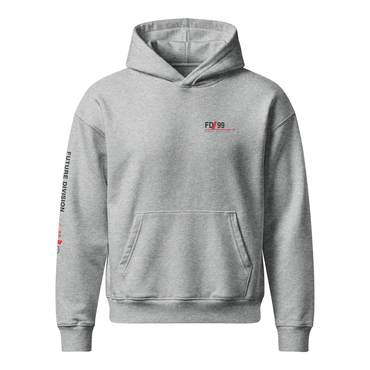 Future Division — NEXUS-9 Hoodie — Gris Chiné — Product mockup