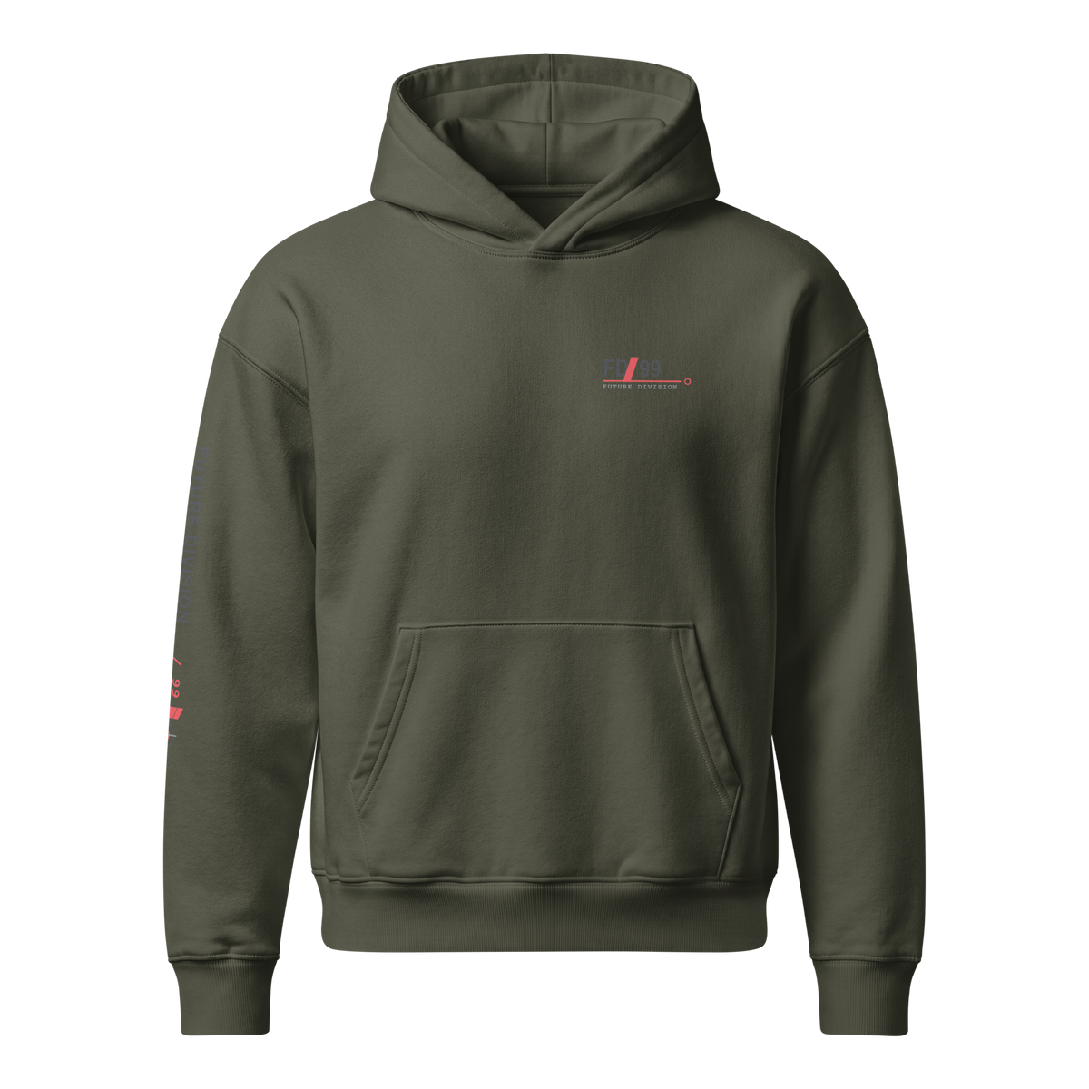 Future Division — NEXUS-9 Hoodie — Khaki Green — Product mockup