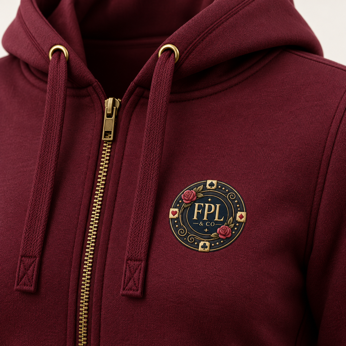 Zipper Deluxe FPL × PK9 — Bordeaux — macro finitions