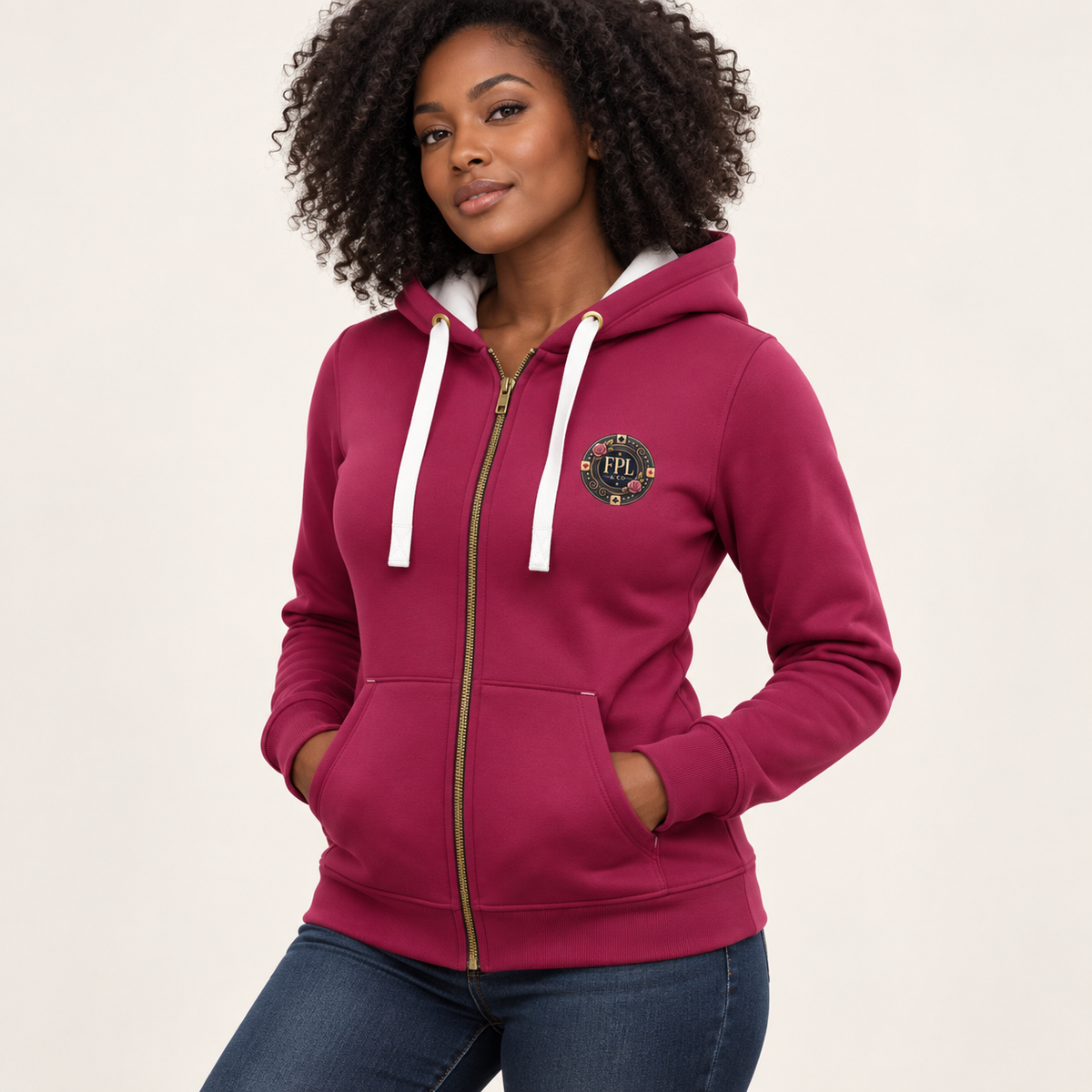 Zipper Deluxe FPL × PK9 — Framboise — porté femme trois-quarts
