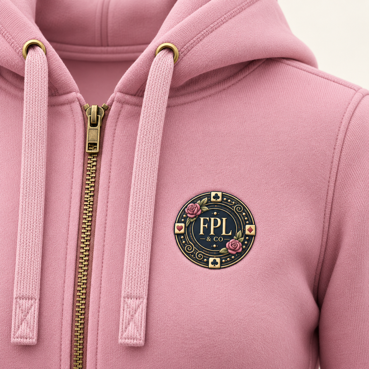 Zipper Deluxe FPL × PK9 — Rose poudré — macro finitions