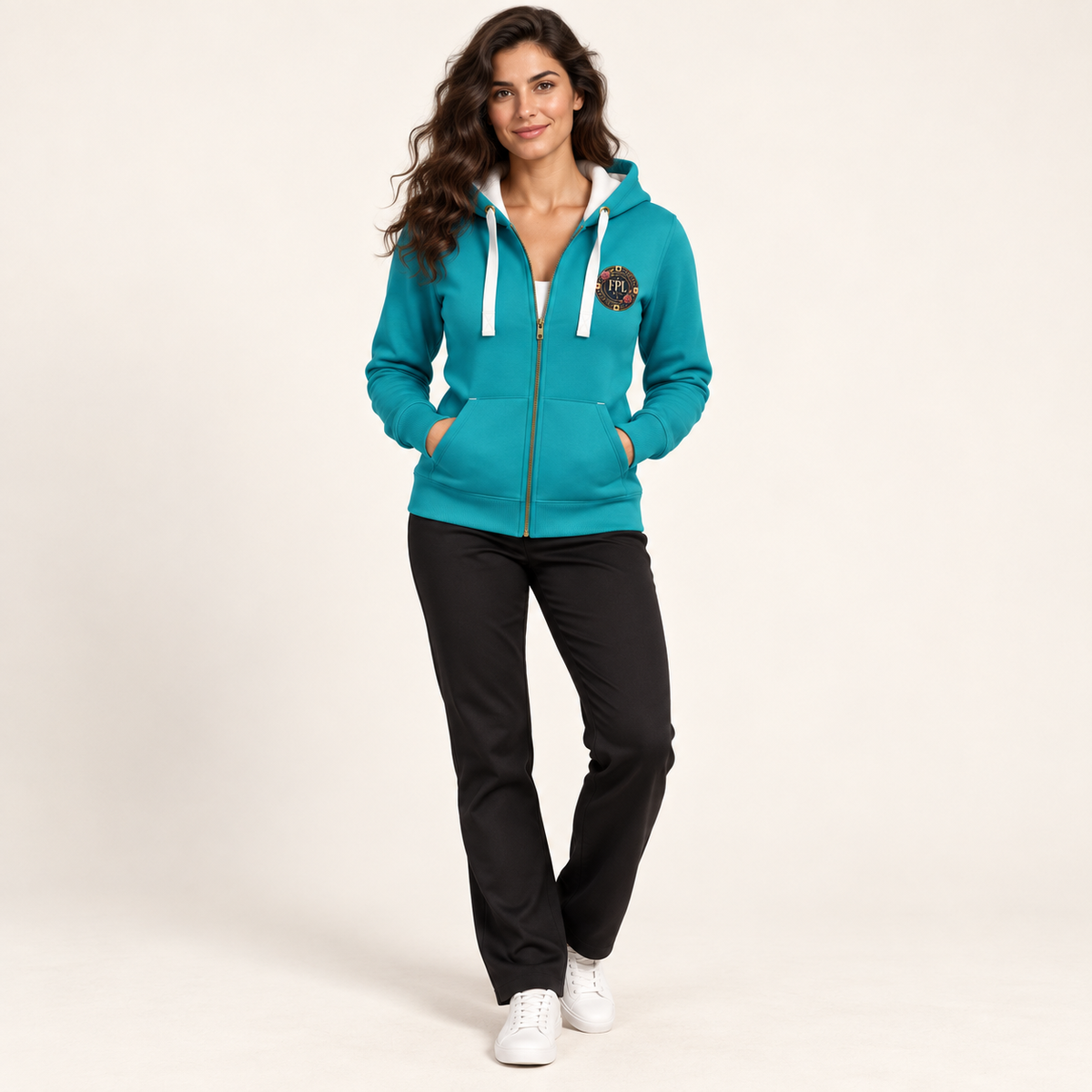 Zipper Deluxe FPL × PK9 — Turquoise — porté femme face